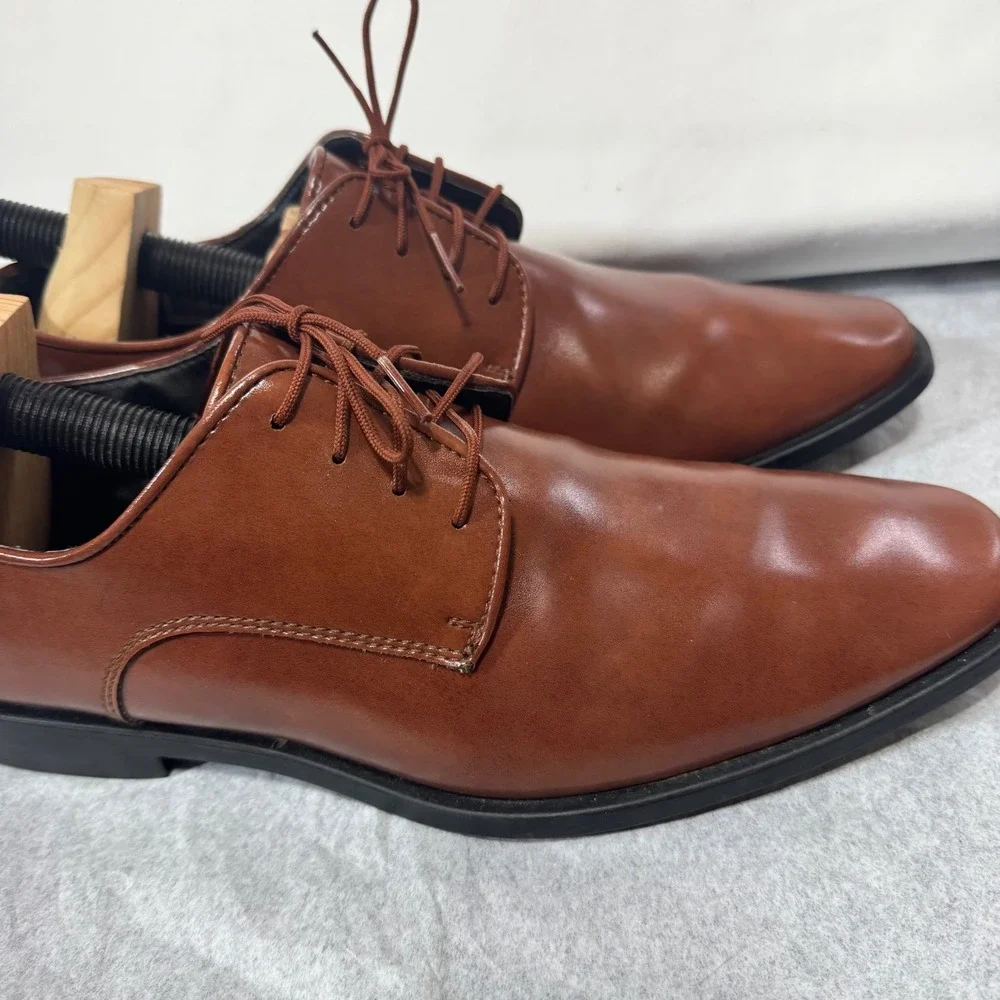 Joseph Abboud Dress Shoes Mens 10W Brown Faux Leather Derby Oxfords 4700 050116